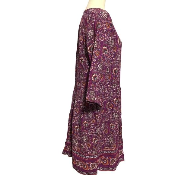 Garnet Hill Purple Paisley 3/4 Sleeve Drop Waist Dress Size 10 - Picture 3 of 6